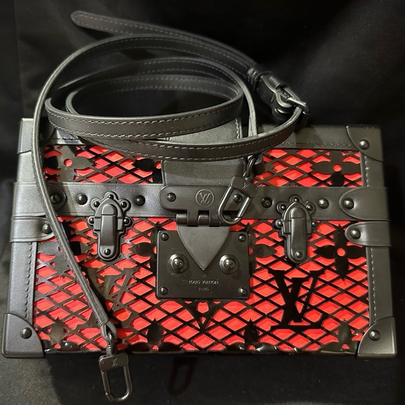 Louis Vuitton Petite Malle Red Black Leather Black Hardware RARE - Picture 12 of 12